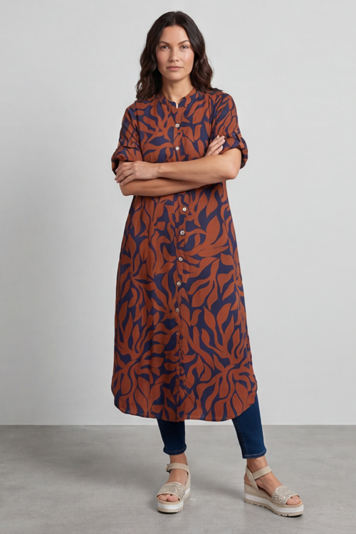 Carlyn Print Button Dress Burnt Orange - Image 4