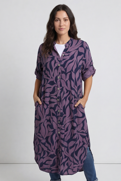 Carlyn Print Button Dress Purple - Image 1