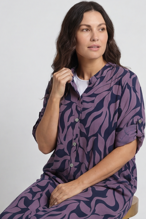 Carlyn Print Button Dress Purple - Image 3