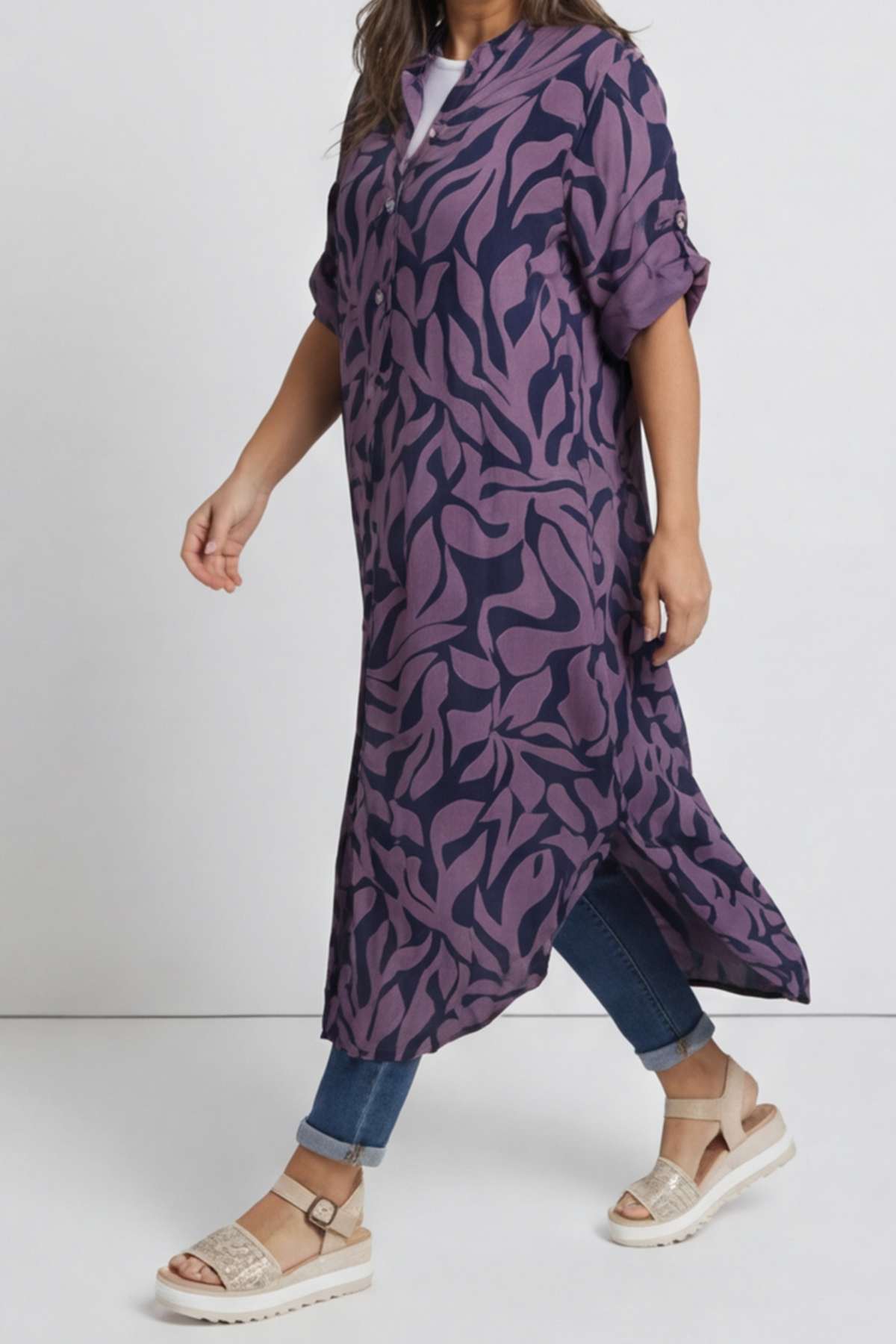 Carlyn Print Button Dress Purple