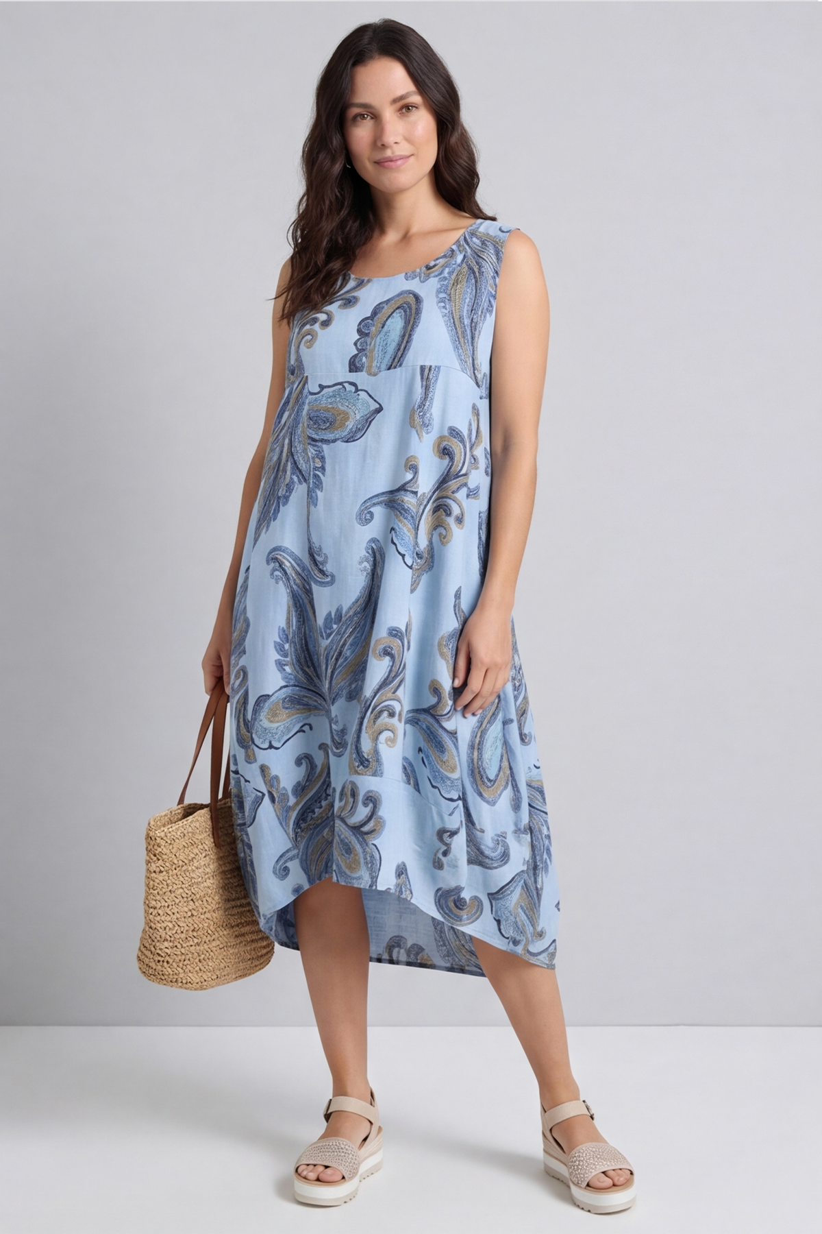 Carrie Sleeveless Pattern Cotton Dress Light Blue