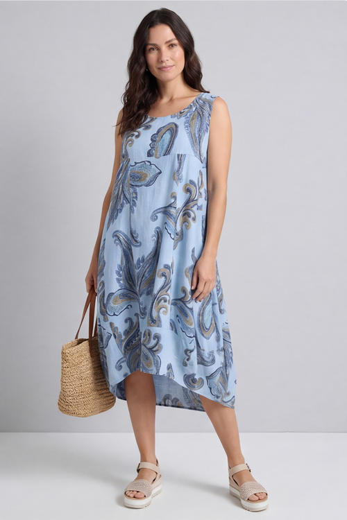 Carrie Sleeveless Pattern Cotton Dress Light Blue - Image 4