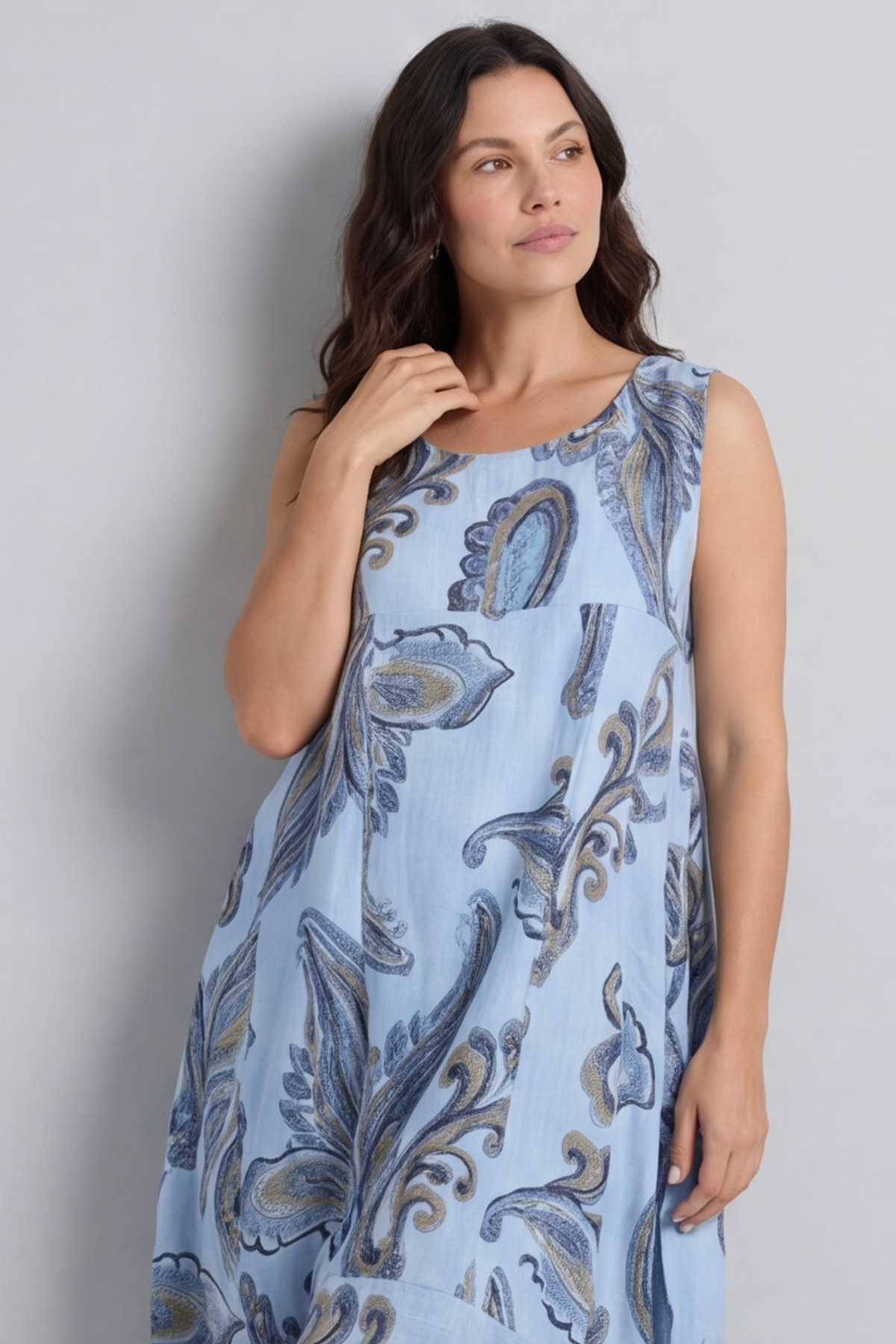 Carrie Sleeveless Pattern Cotton Dress Light Blue