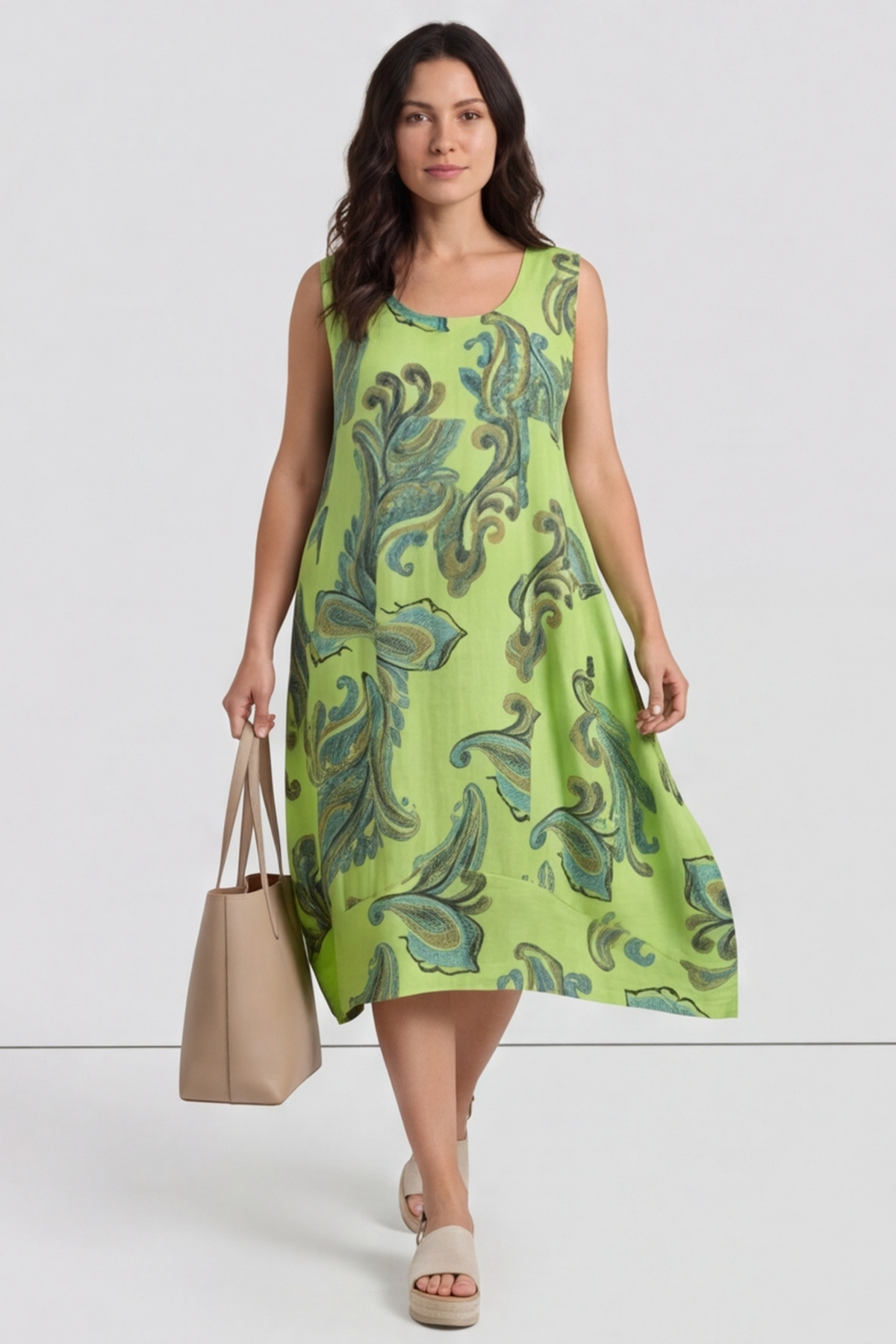 Carrie Sleeveless Pattern Cotton Dress Lime