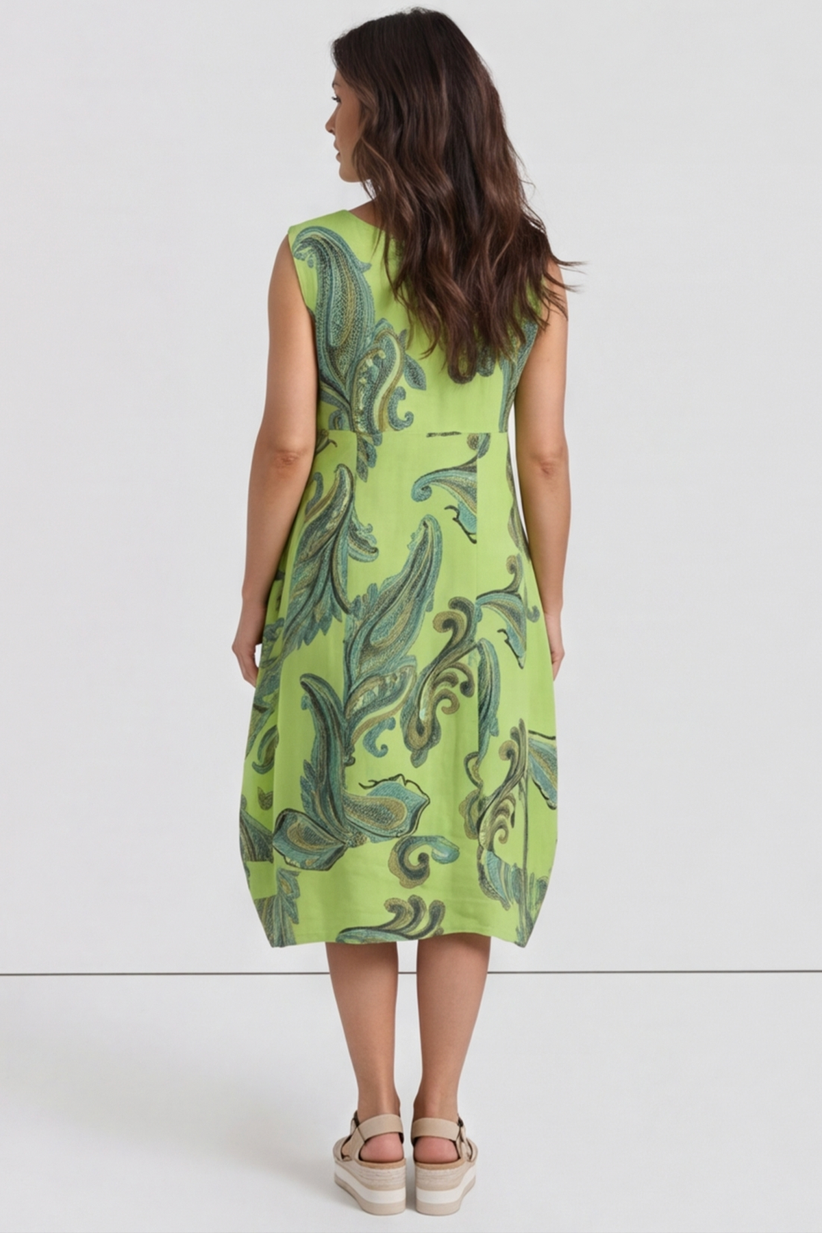 Carrie Sleeveless Pattern Cotton Dress Lime