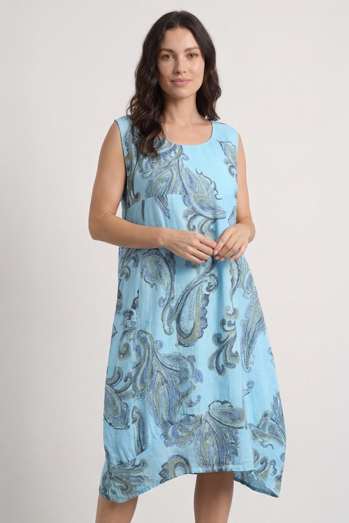 Carrie Sleeveless Pattern Cotton Dress Kingfisher