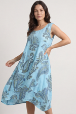 Carrie Sleeveless Pattern Cotton Dress Kingfisher Kingfisher - Carrie Sleeveless Pattern Cotton Dress Kingfisher