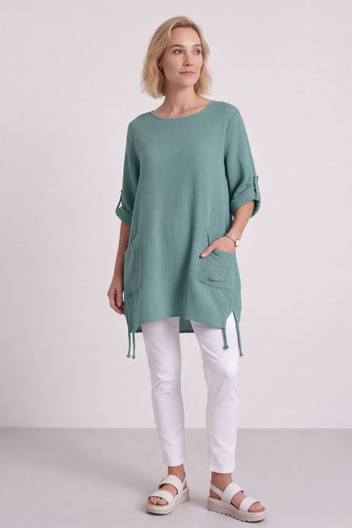 Casey Crinkle Cotton Top Green - Image 6