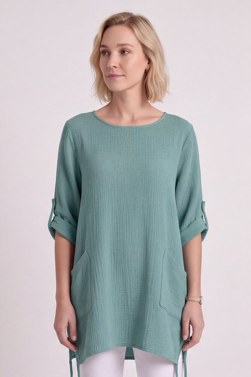 Casey Crinkle Cotton Top Green - Image 5