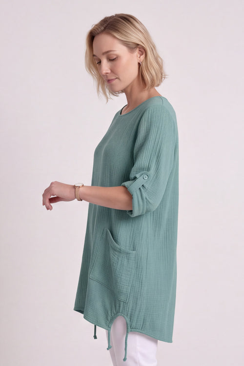 Casey Crinkle Cotton Top Green - Image 4