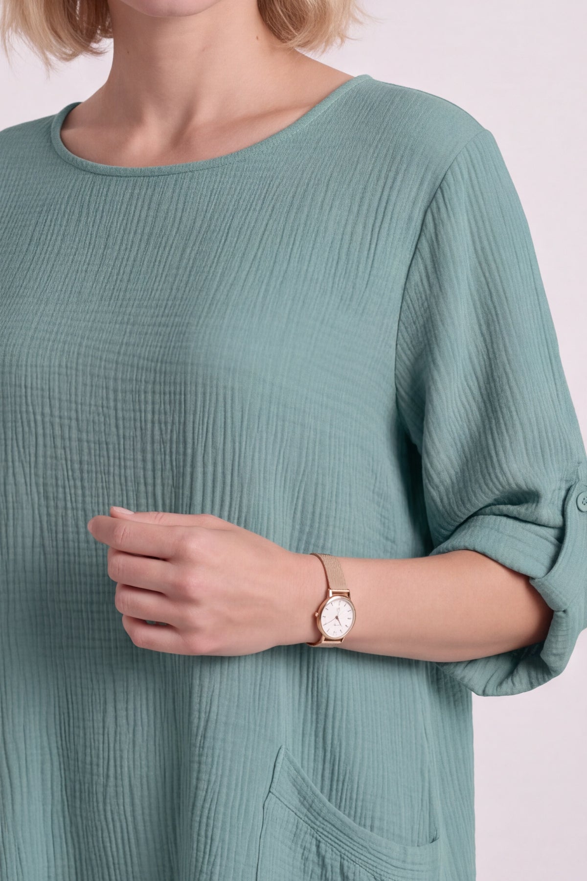 Casey Crinkle Cotton Top Green