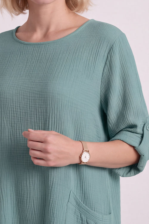Casey Crinkle Cotton Top Green - Image 3