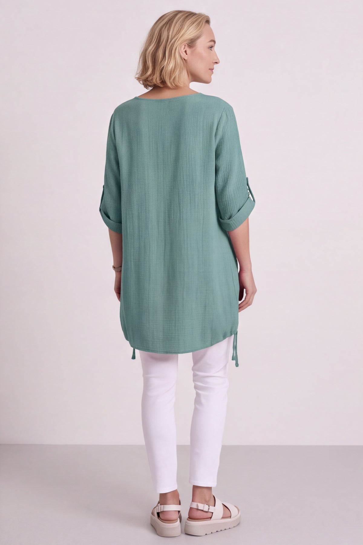 Casey Crinkle Cotton Top Green