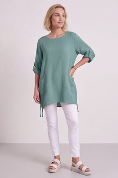 Casey Crinkle Cotton Top Green