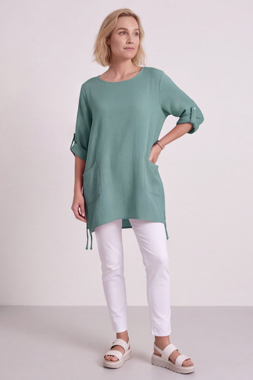 Casey Crinkle Cotton Top Green - Image 1