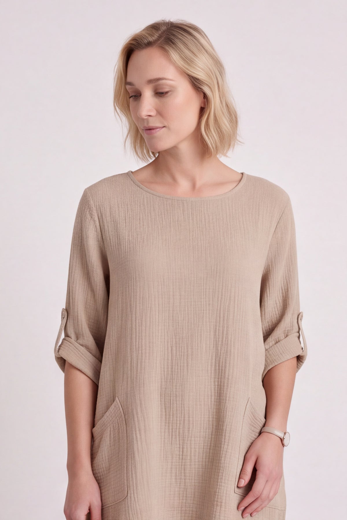Casey Crinkle Cotton Top Stone