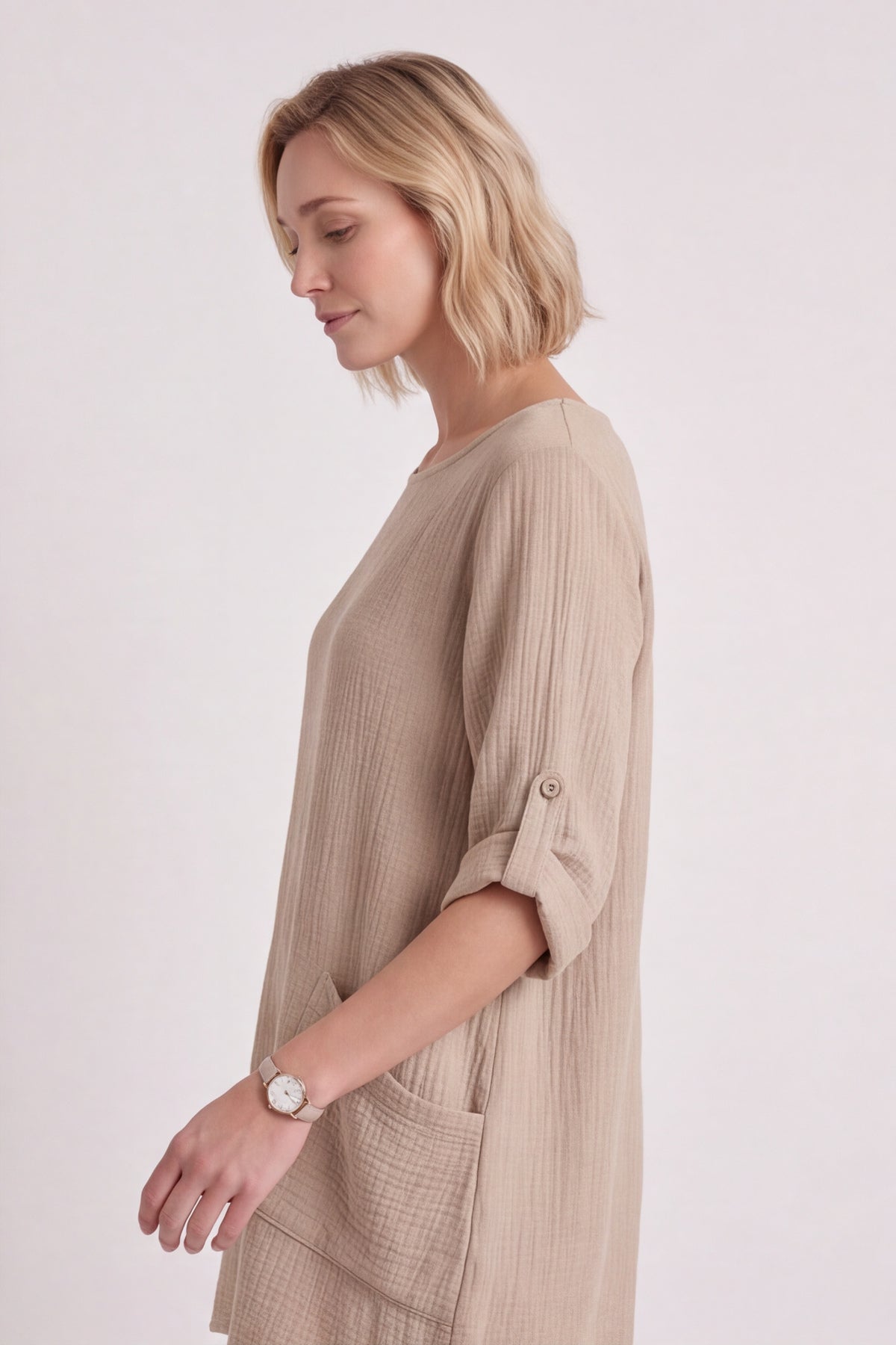 Casey Crinkle Cotton Top Stone