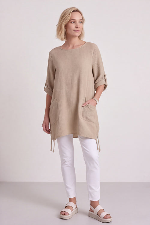 Casey Crinkle Cotton Top Stone - Image 1