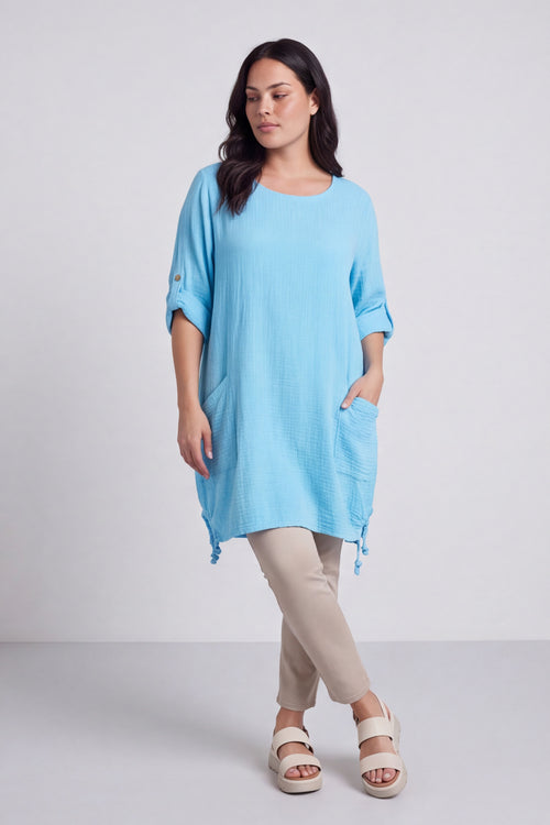 Casey Crinkle Cotton Tunic Kingfisher - Image 6