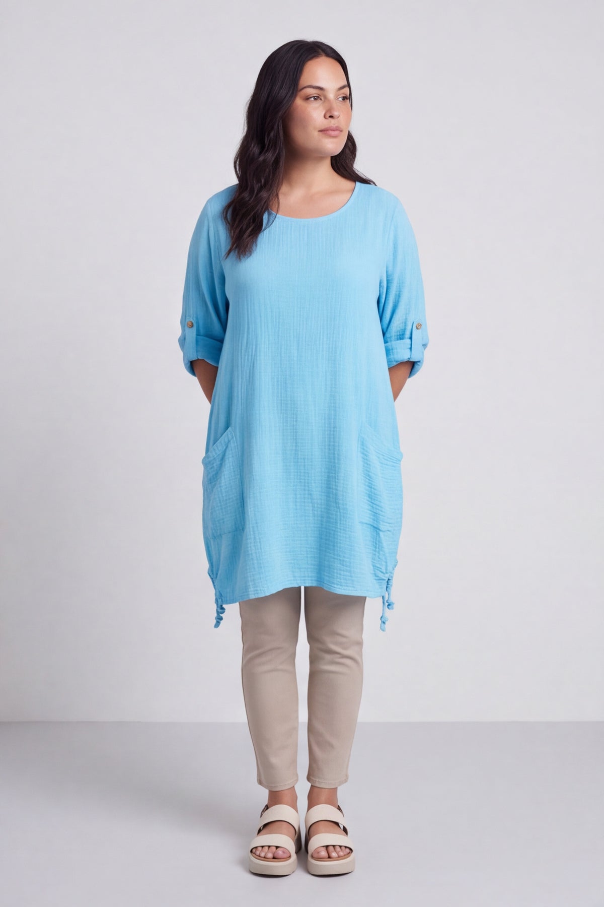 Casey Crinkle Cotton Tunic Kingfisher
