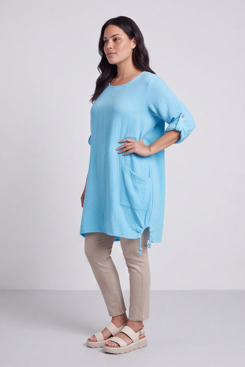 Casey Crinkle Cotton Tunic Kingfisher - Image 4