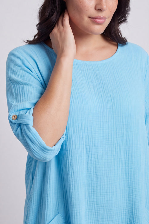 Casey Crinkle Cotton Tunic Kingfisher - Image 3