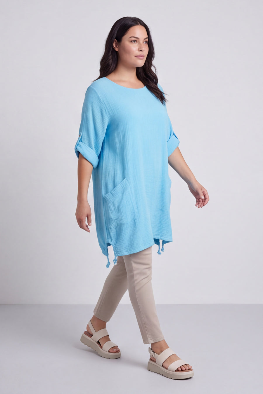 Casey Crinkle Cotton Tunic Kingfisher