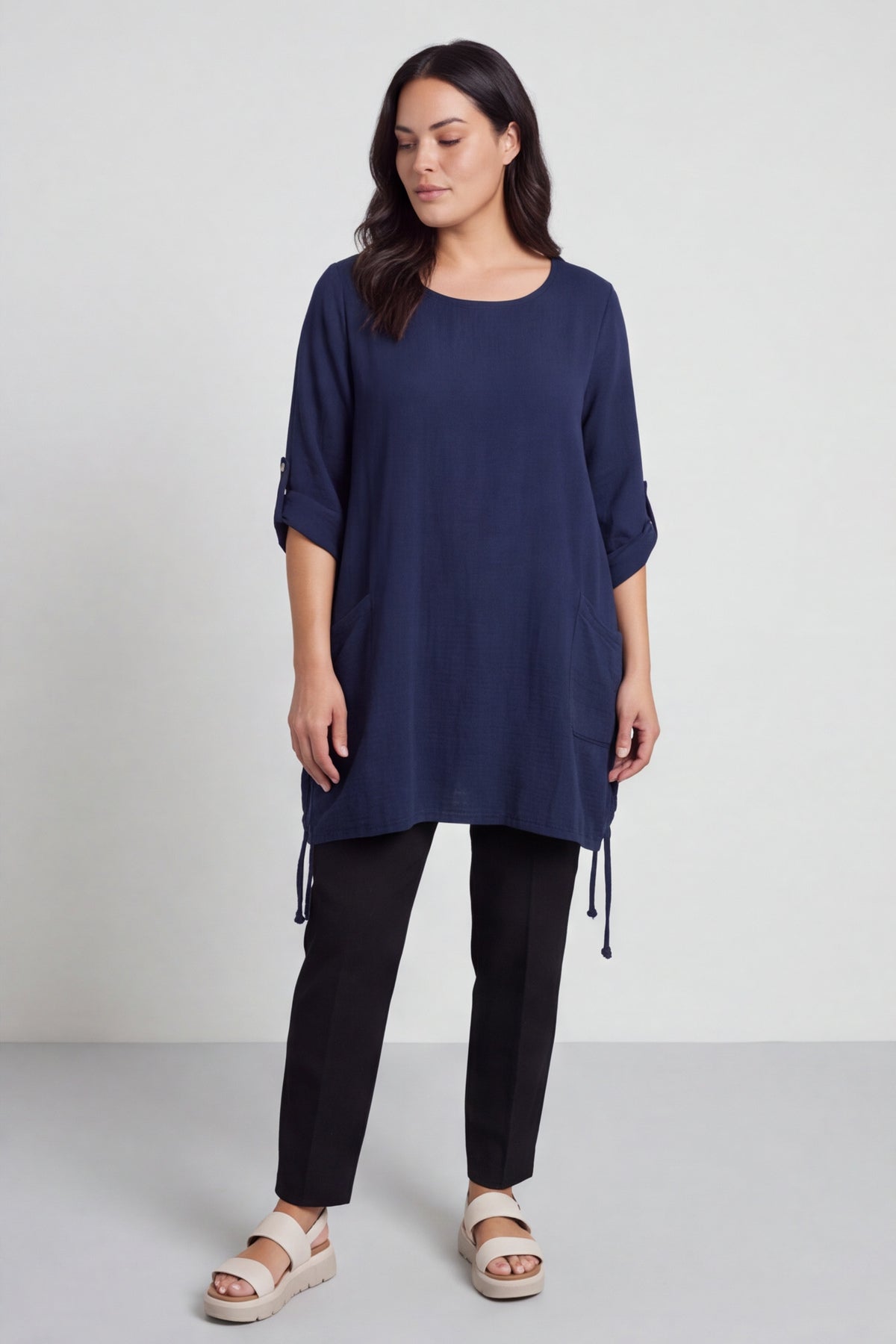 Casey Crinkle Cotton Tunic Navy
