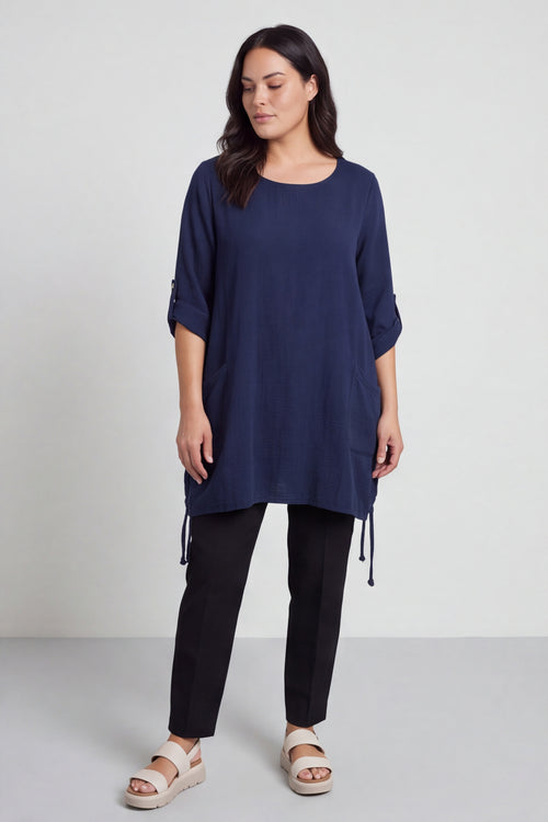 Casey Crinkle Cotton Tunic Navy - Image 2
