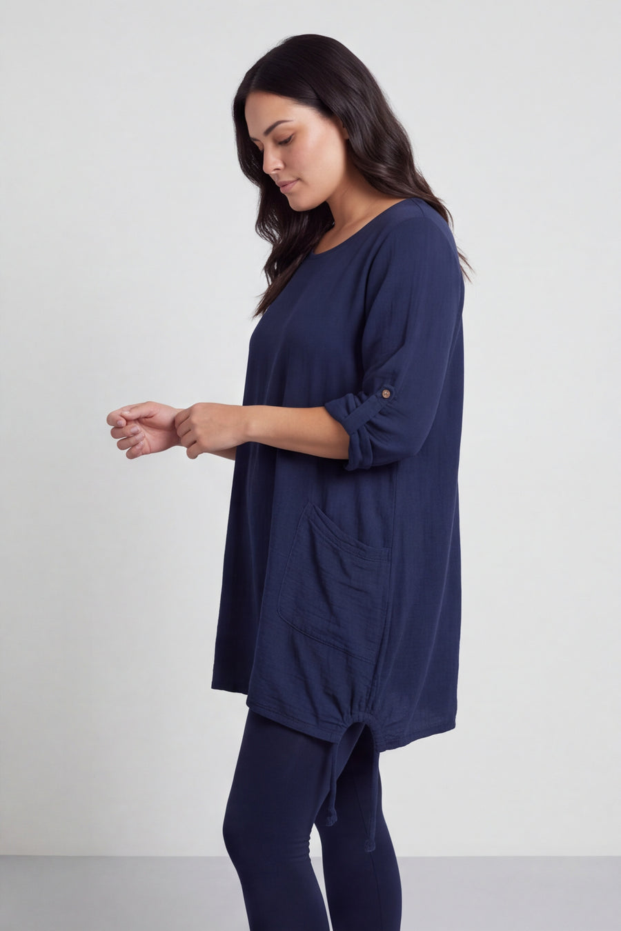 Casey Crinkle Cotton Tunic Navy