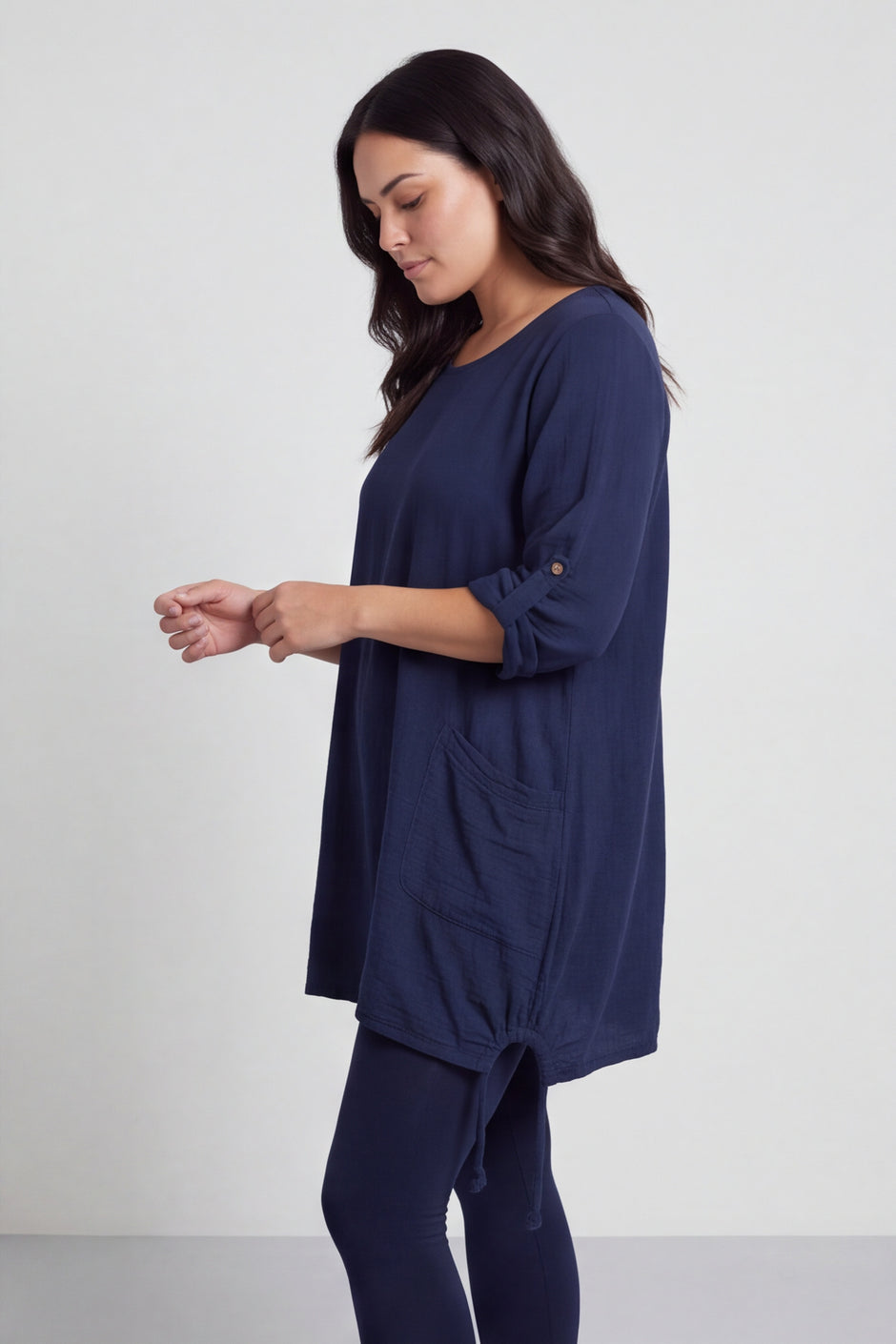 Casey Crinkle Cotton Tunic Navy