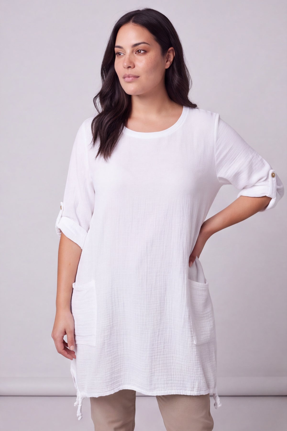 Casey Crinkle Cotton Tunic White