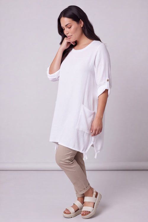 Casey Crinkle Cotton Tunic White - Image 4