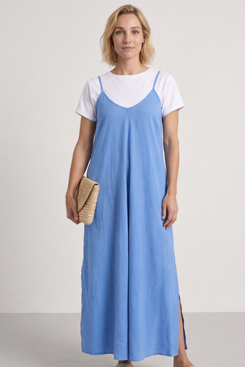 Cesca Strap Linen Dress Powder Blue - Image 4