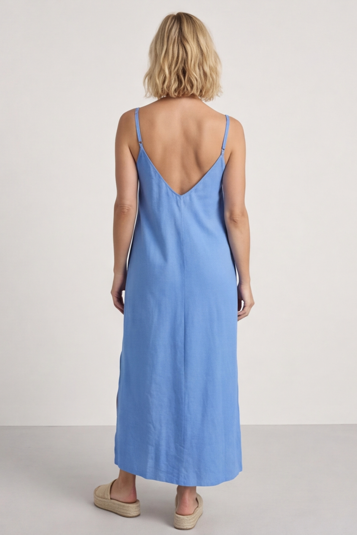 Cesca Strap Linen Dress Powder Blue