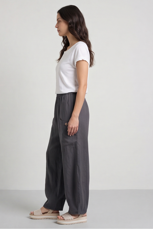 Clarisse Button Pocket Linen Trousers Charcoal - Image 5