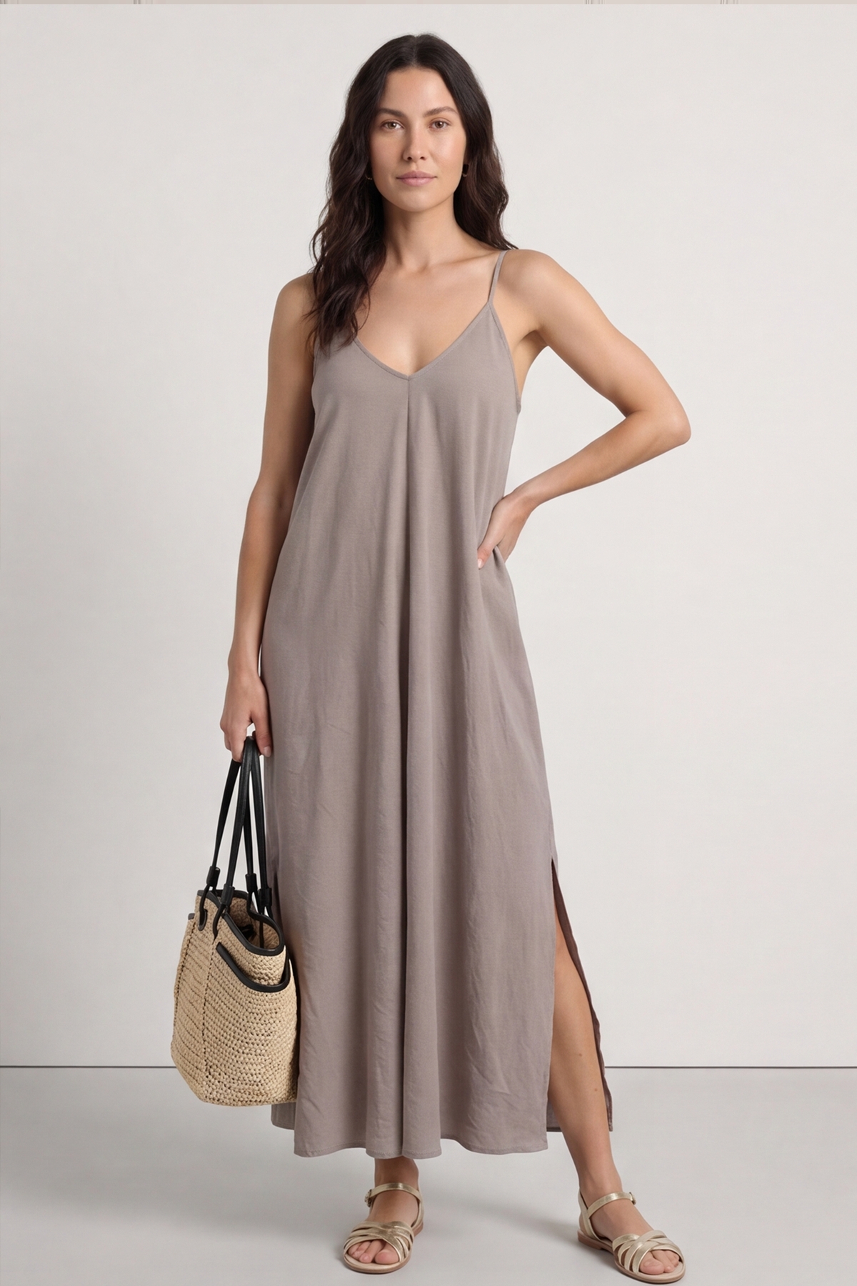 Cesca Strap Linen Dress Mocha