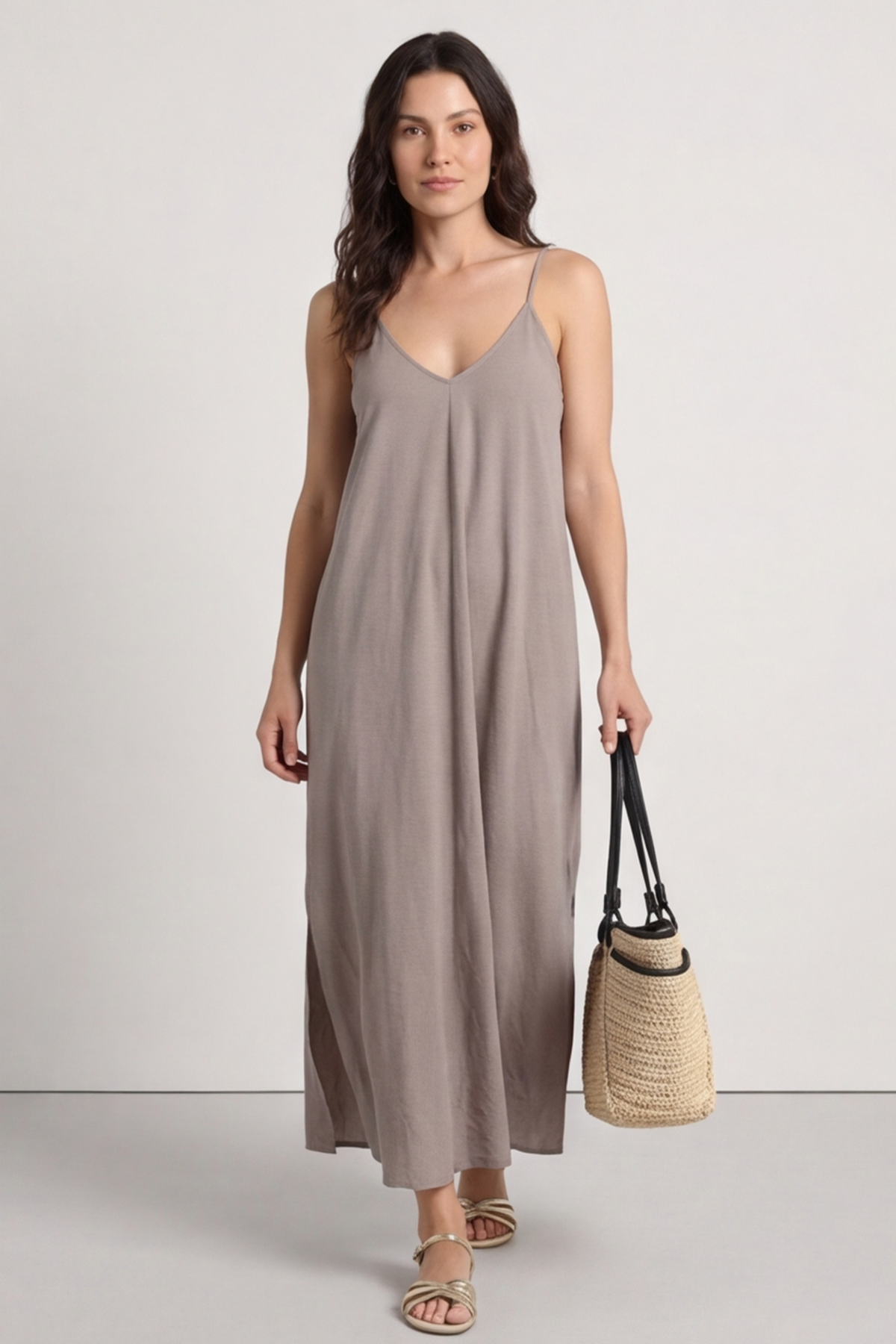 Cesca Strap Linen Dress Mocha