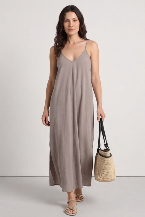 Cesca Strap Linen Dress Mocha - Image 4