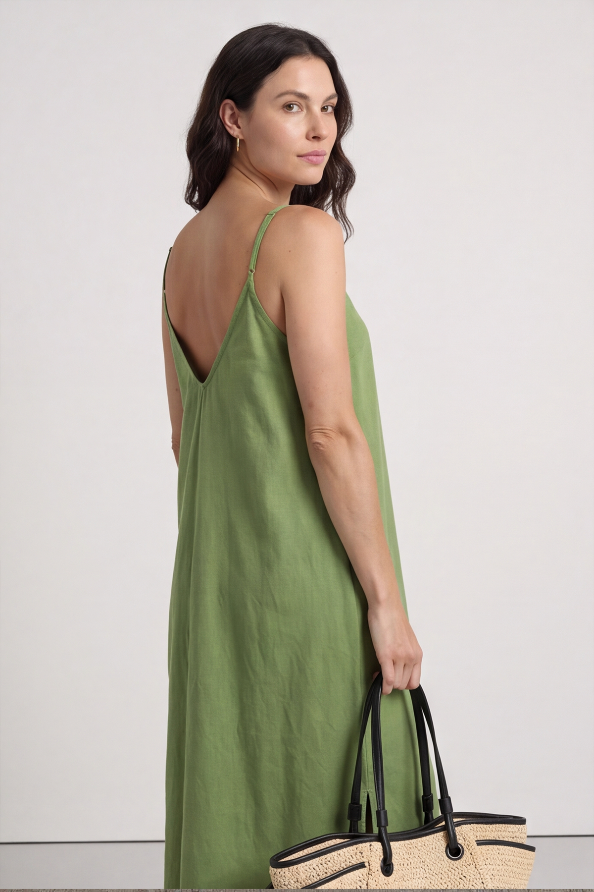 Cesca Strap Linen Dress Olive