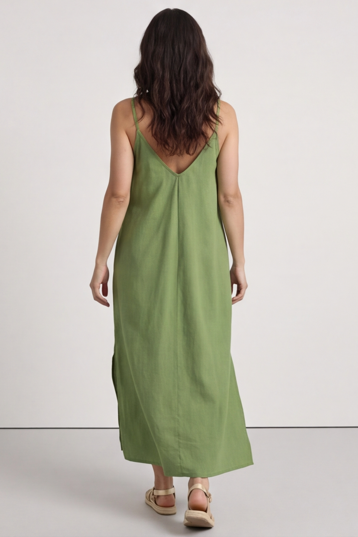 Cesca Strap Linen Dress Olive