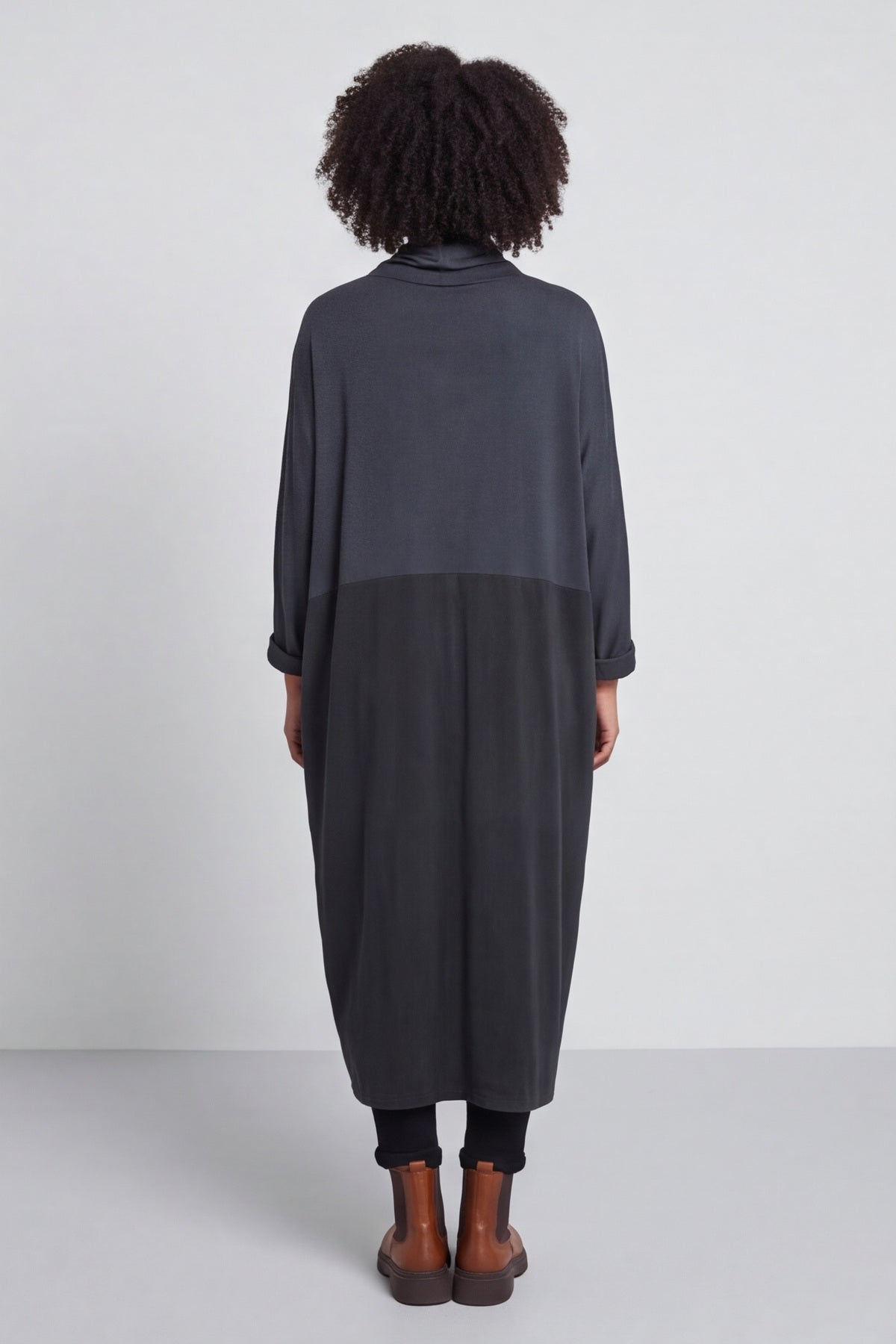 Libby Cowl Neck Cotton Dress Charcoal