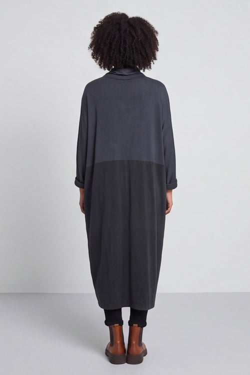 Libby Cowl Neck Cotton Dress Charcoal - Image 2