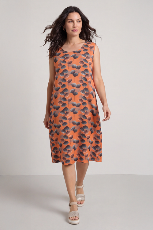 Chloe Print Sleeveless Cotton Dress Orange