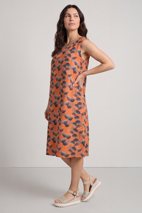 Chloe Print Sleeveless Cotton Dress Orange - Image 3