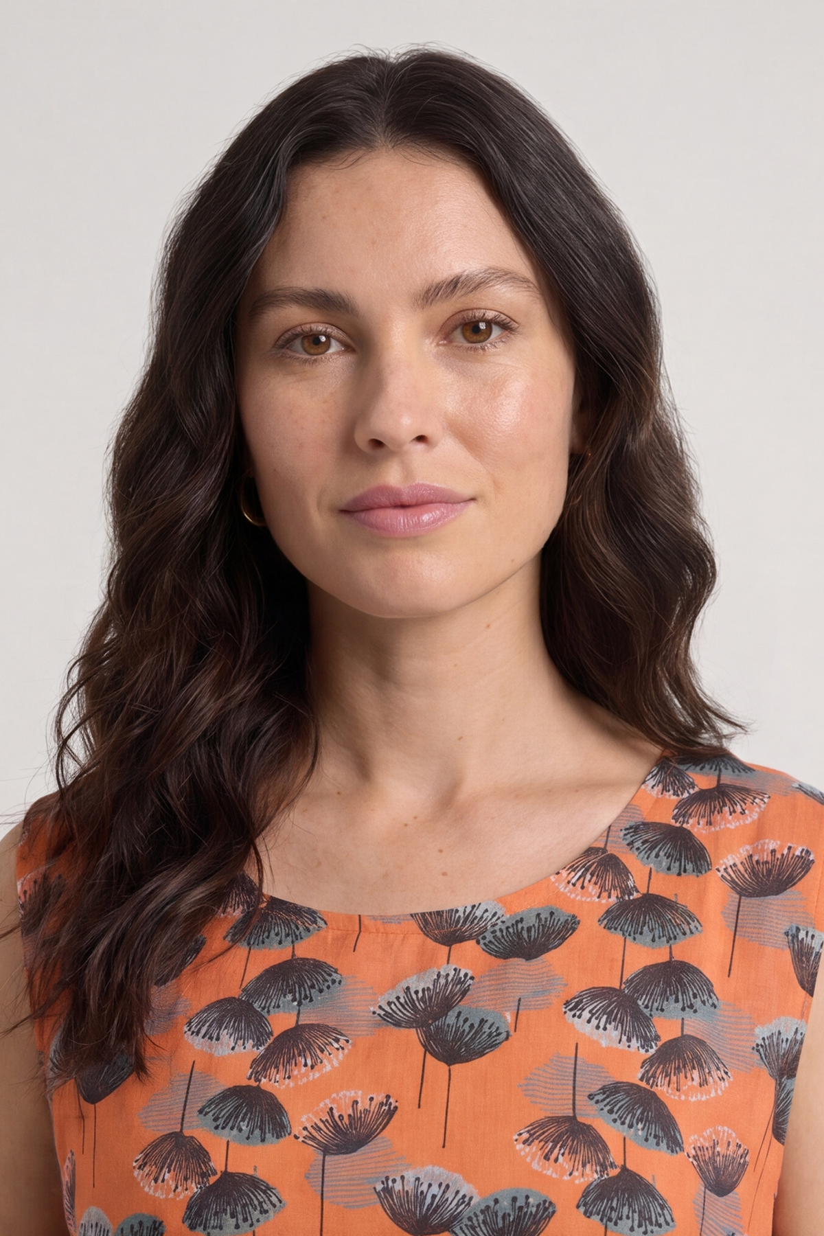 Chloe Print Sleeveless Cotton Dress Orange