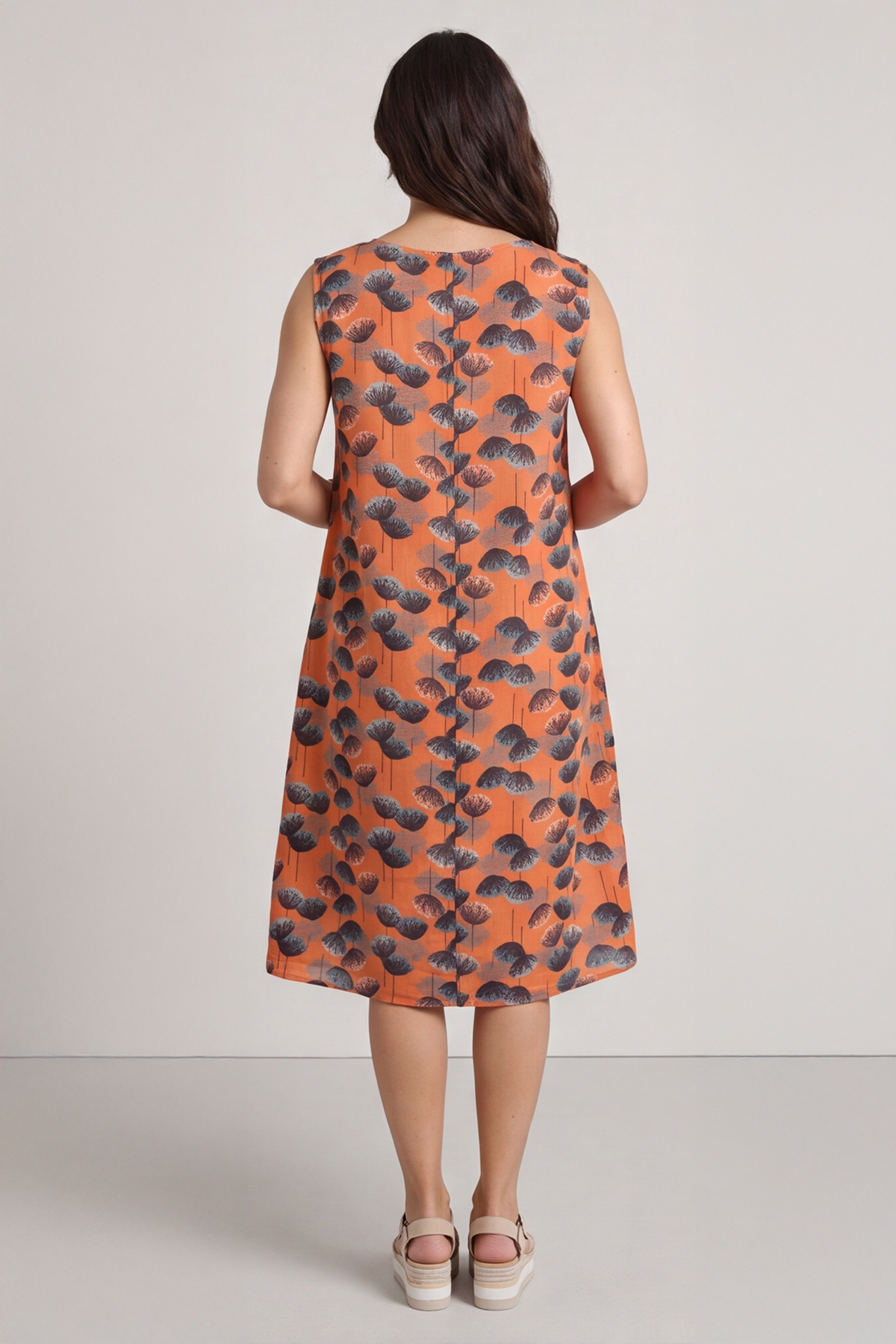 Chloe Print Sleeveless Cotton Dress Orange