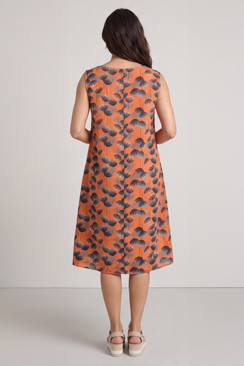 Chloe Print Sleeveless Cotton Dress Orange - Image 4