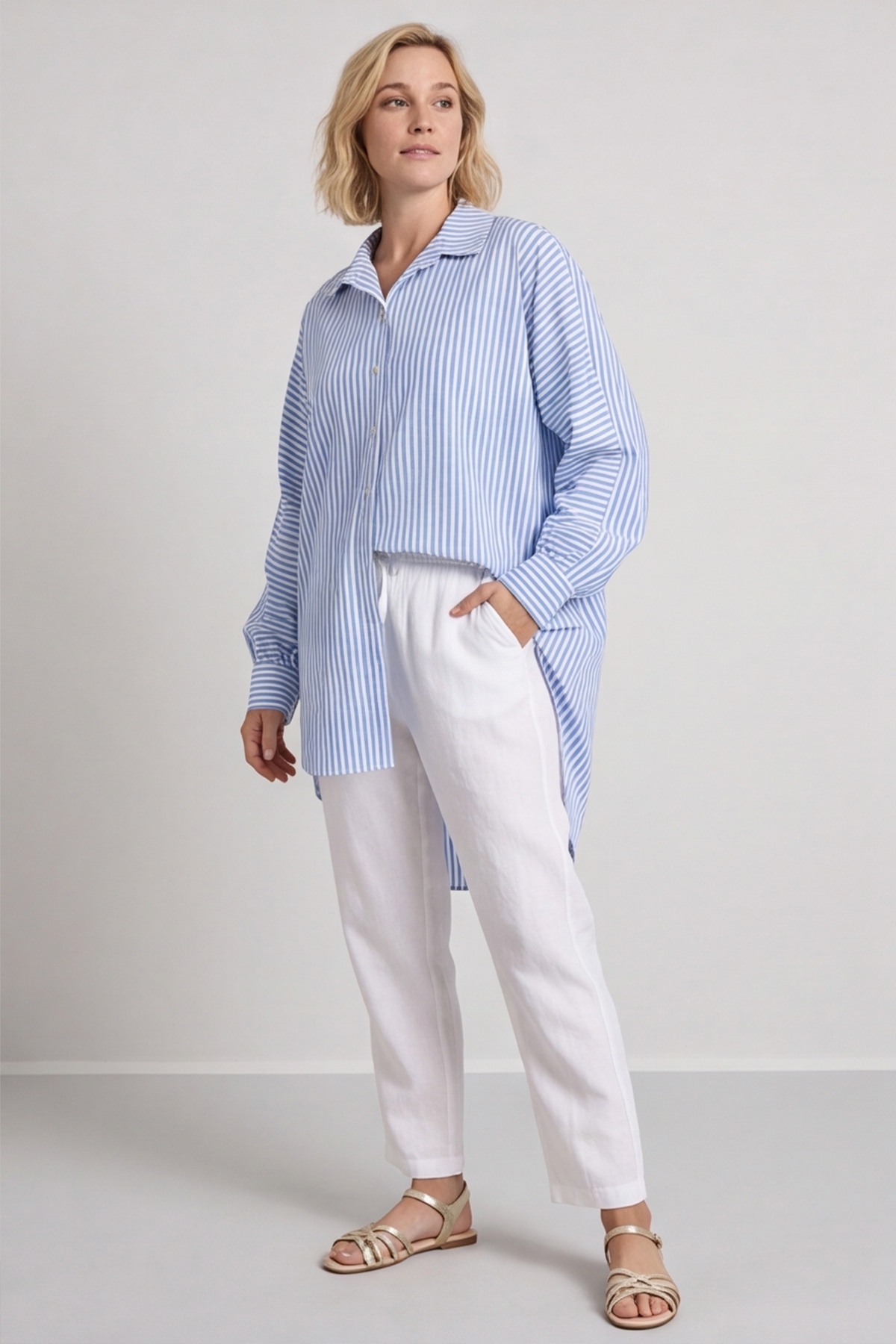Christina Stripe Shirt Powder Blue