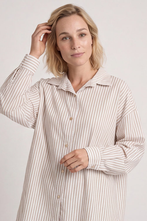 Christina Stripe Shirt Mocha - Image 2